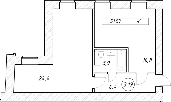 Планировка: Евродвушка 51,5 м² в ЖК «пр-кт Обуховской Обороны, 42 к2»