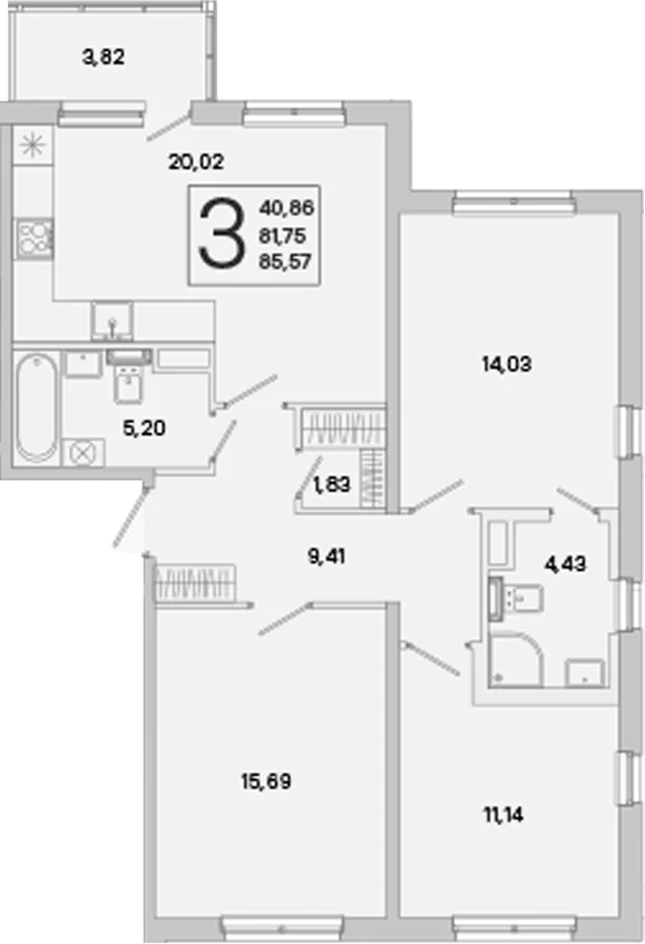 Планировка: Квартира евро-4 81,8 м² в ЖК «ЮгТаун. Олимпийские кварталы»