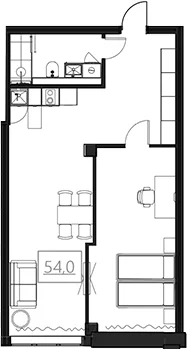 Планировка: Квартира 54 м² в ЖК «Омега-Апарт от Авеню Апарт»