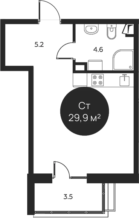 Планировка: Студия 28,8 м² в ЖК «Павлово 3»