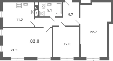 Планировка: 3-комнатная квартира 82 м² в ЖК «Южная Долина»