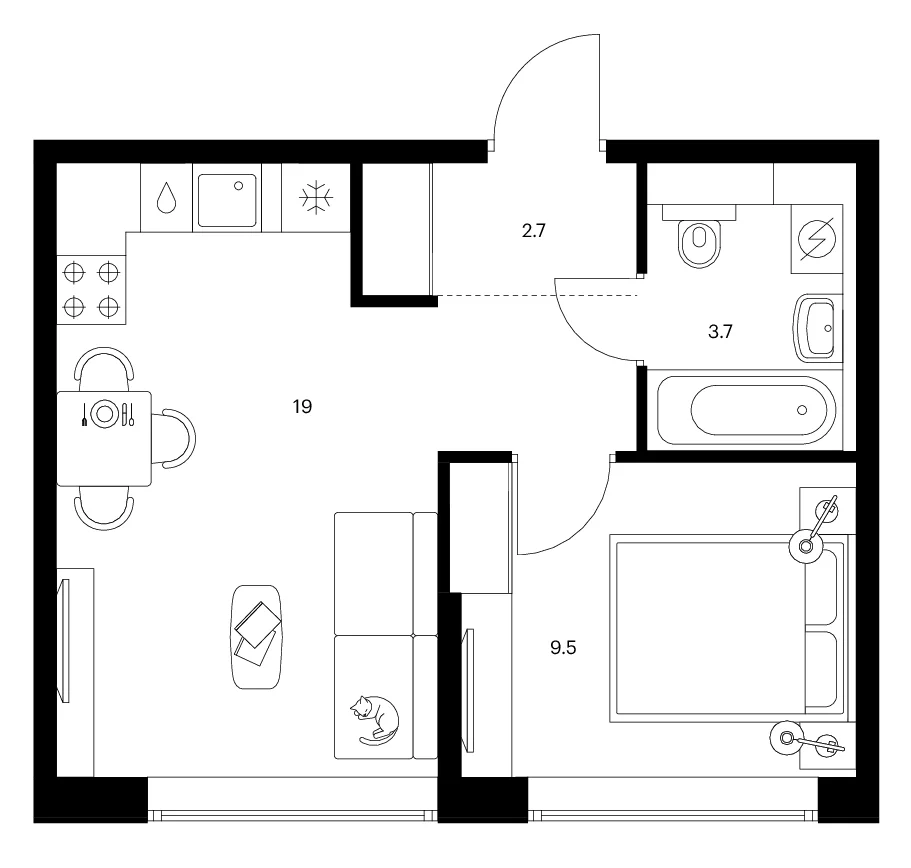 Планировка: 1-комнатная квартира 34,9 м² в ЖК «Бусиновский парк»