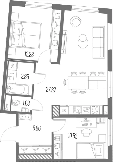 Планировка: Евротрёшка 62,7 м² в ЖК «Легенда Васильевского»