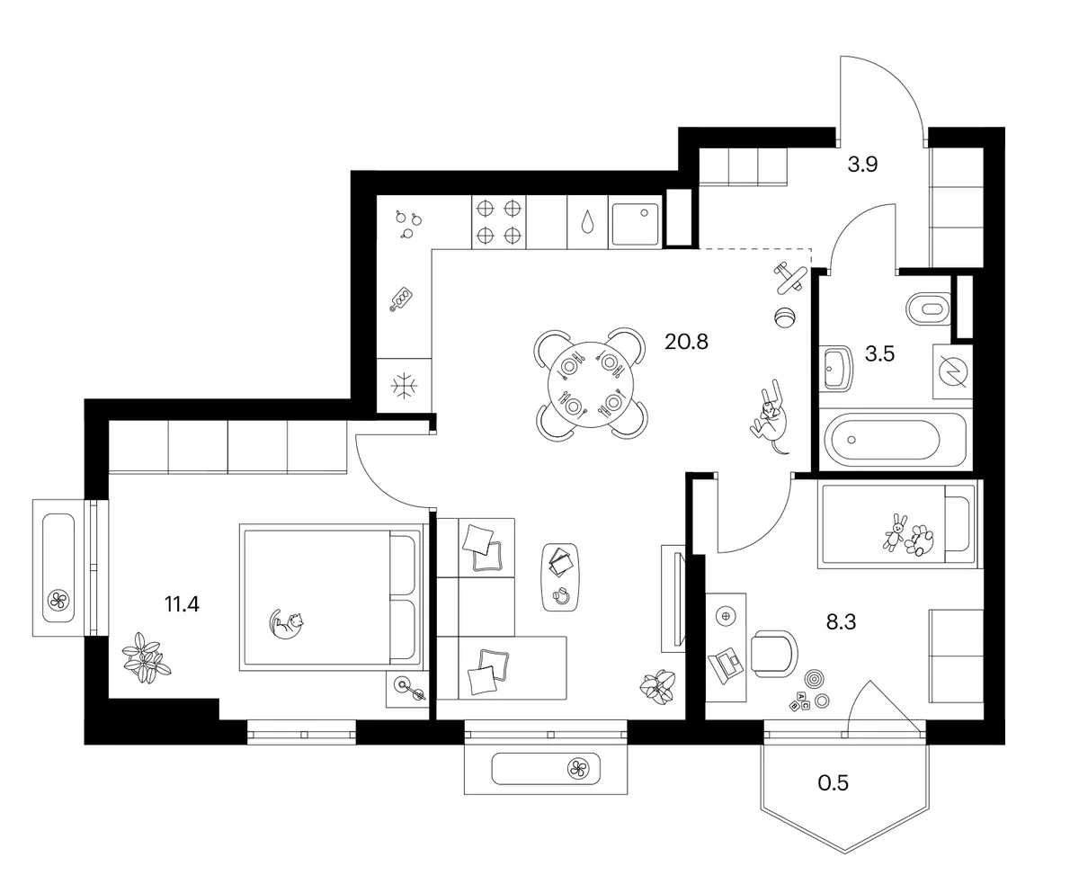 Планировка: 2-комнатная квартира 47,9 м² в ЖК «Ярославский»