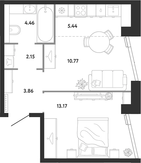 Планировка: 1-комнатная квартира 39,9 м² в ЖК «Ридж»