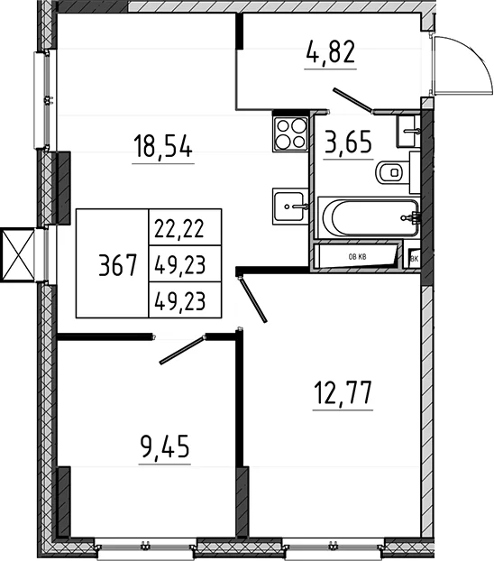 Планировка: Евротрёшка 49,2 м² в ЖК «Поварово-Молодежный-2»