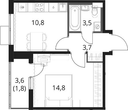 Планировка: 1-комнатная квартира 32,8 м² в ЖК «1-й Шереметьевский»