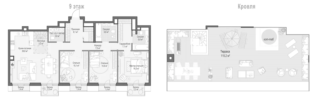 Планировка: Квартира евро-4 126,6 м² в ЖК «Квартал Тишинский бульвар»
