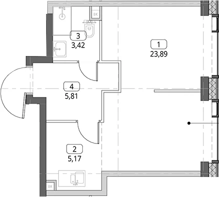 Планировка: Студия 38,3 м² в ЖК «СИТИДЗЕН»