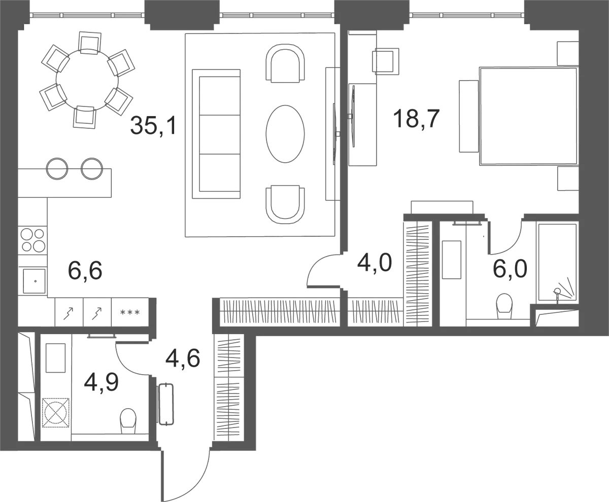 Планировка: Евродвушка 79,9 м² в ЖК «Клубные особняки Ильинка 3/8»