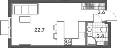 Планировка: Студия 28,7 м² в ЖК «ПаркСайд»