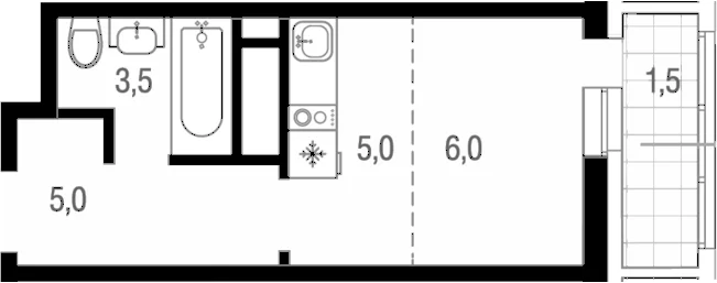 Планировка: Студия 19,5 м² в ЖК «Котельники парк»