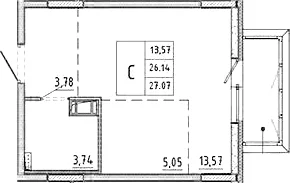 Планировка: Студия 26,1 м² в ЖК «Аннино Сити»