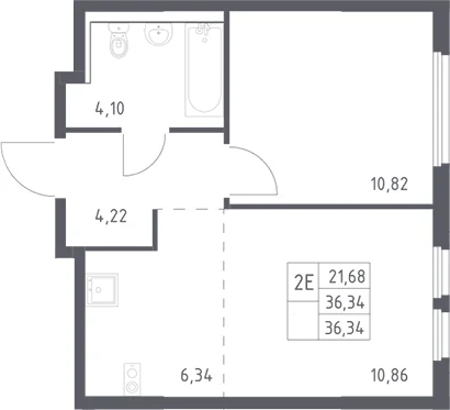 Планировка: Евродвушка 36,3 м² в ЖК «Пригород Лесное»