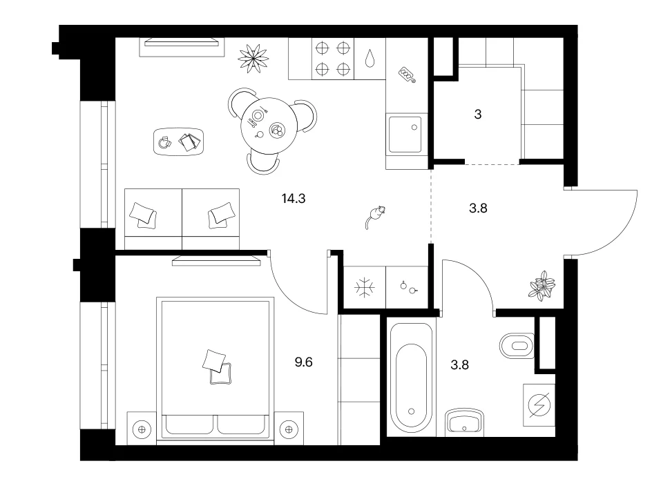 Планировка: 1-комнатная квартира 34,5 м² в ЖК «Лосиноостровский парк»