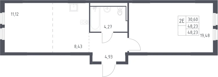 Планировка: Евродвушка 48,2 м² в ЖК «Пригород Лесное»