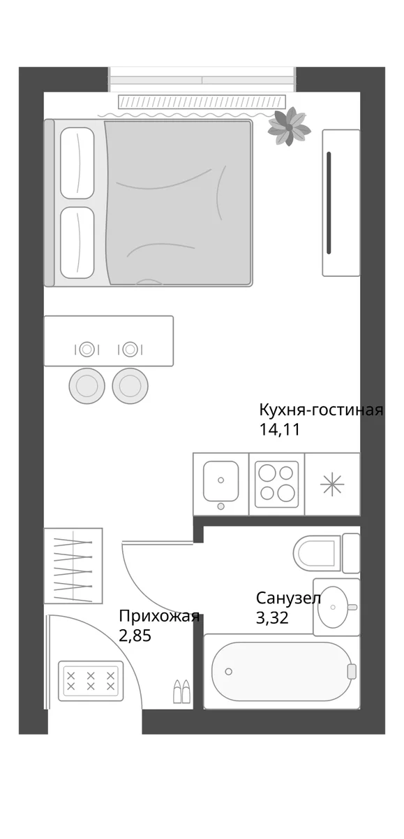 Планировка: Студия 20,3 м² в ЖК «Апарт-комплекс Первый Зеленый»