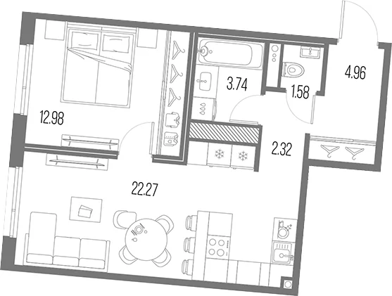 Планировка: Евродвушка 47,9 м² в ЖК «Легенда Васильевского»