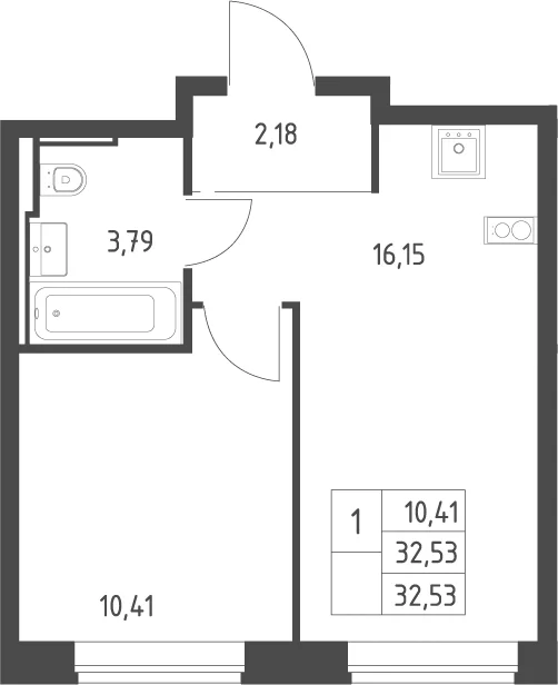 Планировка: Евродвушка 32,5 м² в ЖК «Литературный Квартал»