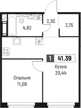 Планировка: Евродвушка 41,4 м² в ЖК «Максималист»