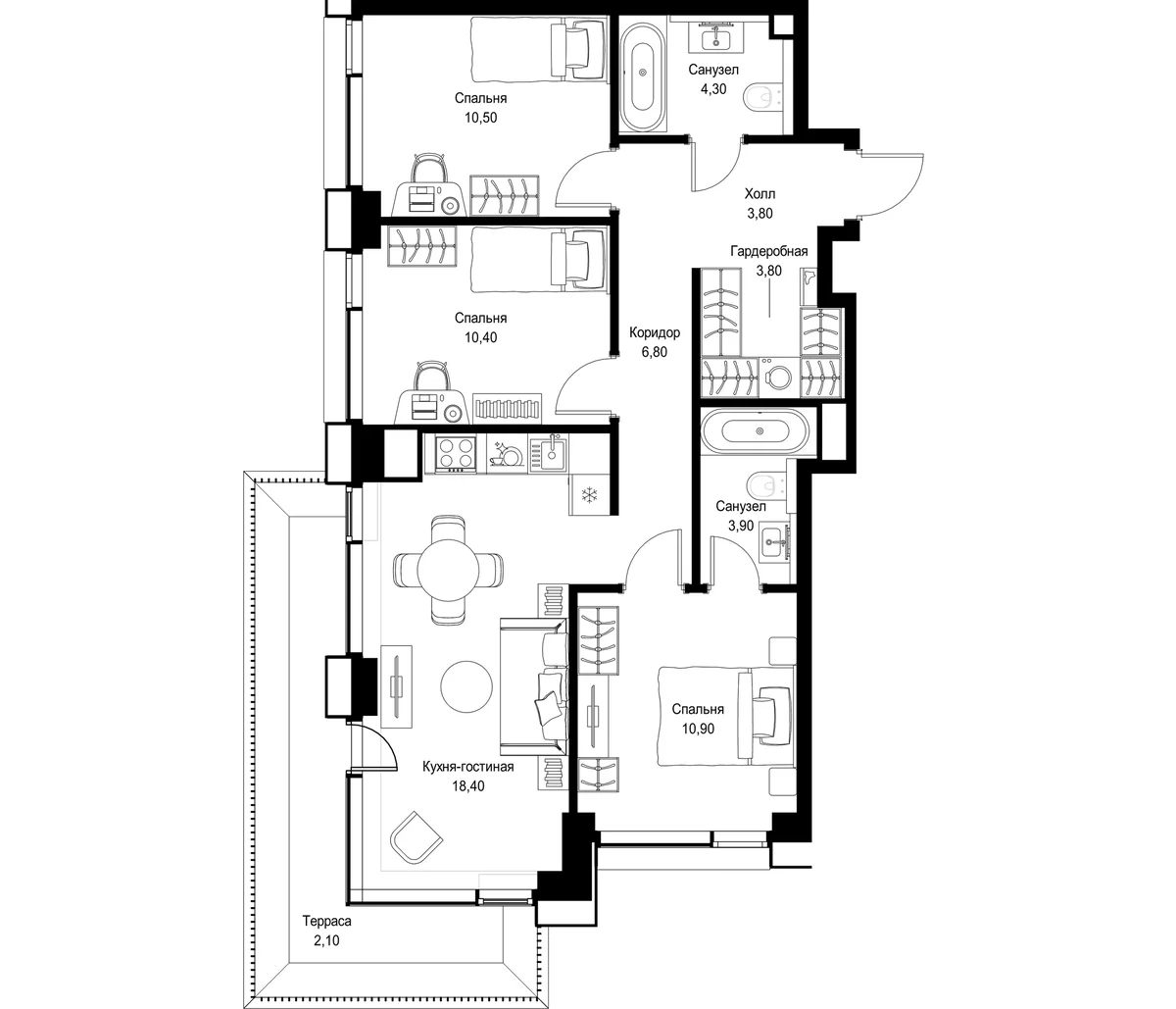 Планировка: Квартира евро-4 72,8 м² в ЖК «СИТИДЗЕН»