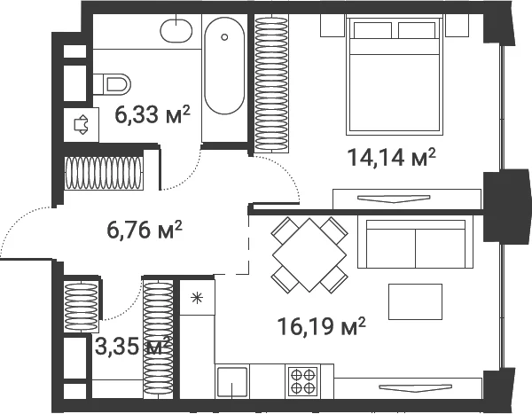 Планировка: 1-комнатная квартира 46,8 м² в ЖК «Первый Нагатинский»