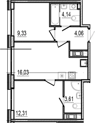 Планировка: 2-комнатная квартира 49,5 м² в ЖК «Оптимист»