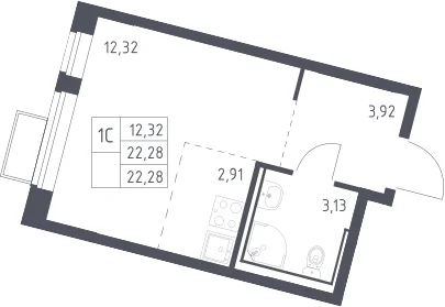 Планировка: Студия 22,3 м² в ЖК «Молжаниново»