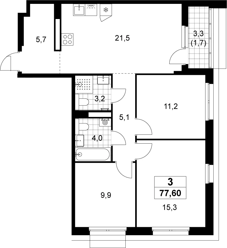 Планировка: Квартира евро-4 75,9 м² в ЖК «Деснаречье»