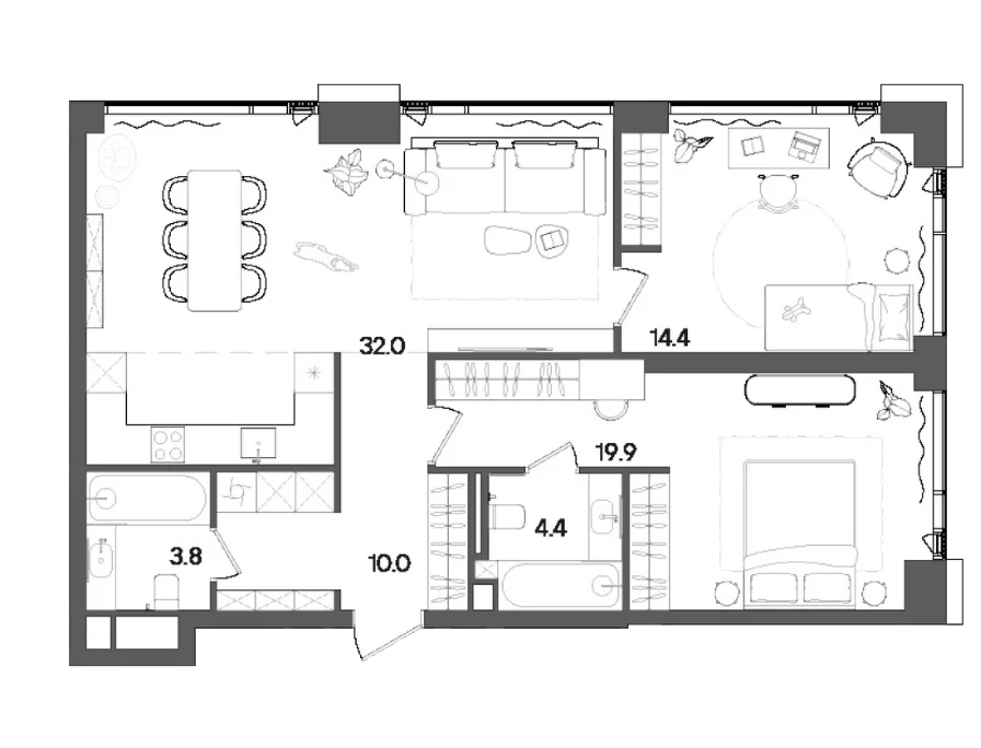 Планировка: Евротрёшка 88,5 м² в ЖК «СТОУН Грэйн»