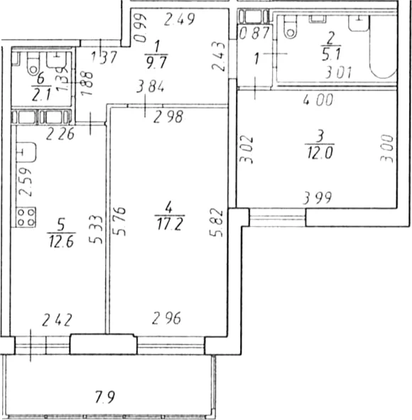 Планировка: 2-комнатная квартира 58,8 м² в ЖК «Экос»