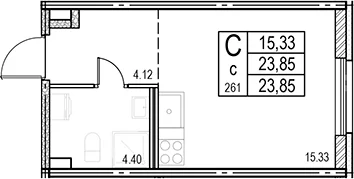 Планировка: Студия 23,9 м² в ЖК «ID Murino III»
