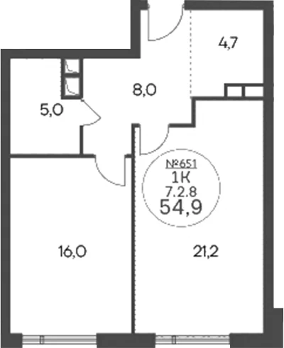 Планировка: 1-комнатная квартира 54,9 м² в ЖК «Клубный квартал КРЫЛАТСКАЯ 33»