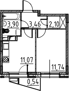 Планировка: 1-комнатная квартира 32,3 м² в ЖК «ВЕРЕН НОРТ Cертолово»
