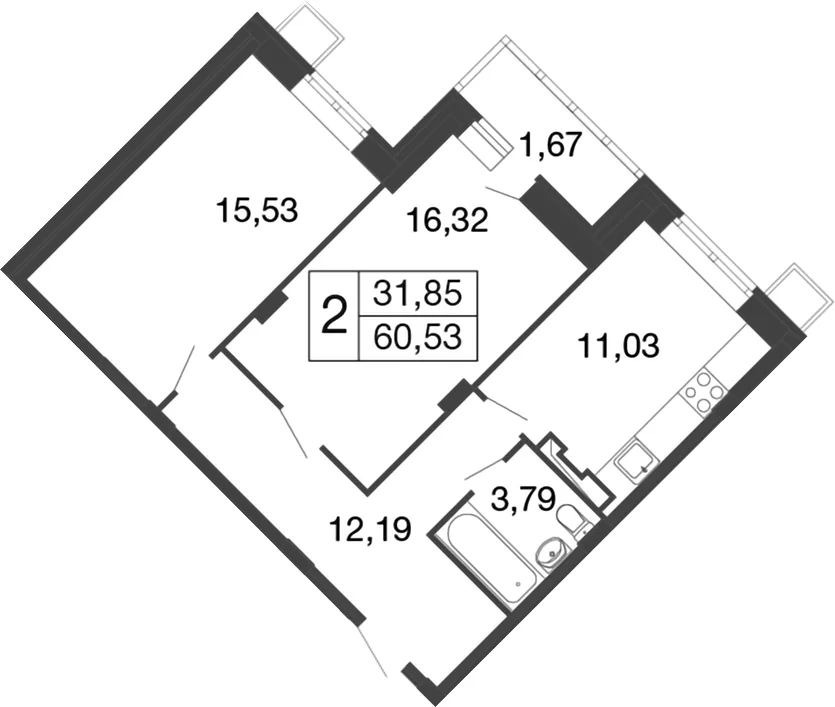 Планировка: 2-комнатная квартира 58,9 м² в ЖК «Времена года»