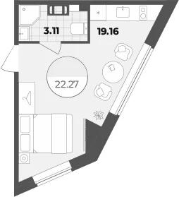 Планировка: Студия 22,3 м² в ЖК «Апарт-отель Лиговский 127»