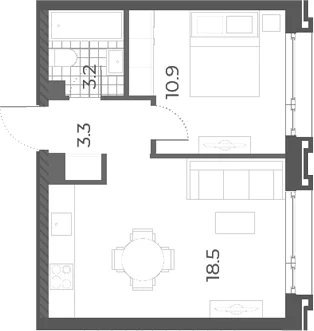 Планировка: Евродвушка 35,9 м² в ЖК «Вейв»