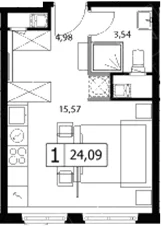 Планировка: Студия 24,1 м² в ЖК «У реки.Эко Видное 2.0»