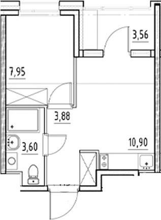 Планировка: 1-комнатная квартира 26,3 м² в ЖК «Нигилист»