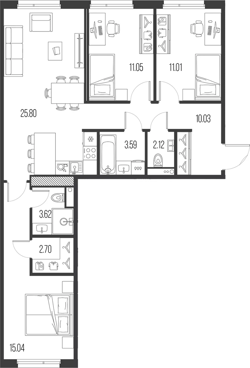 Планировка: Квартира евро-4 85 м² в ЖК «Легенда Васильевского»