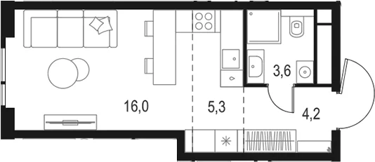 Планировка: Студия 29,1 м² в ЖК «Левел Войковская»