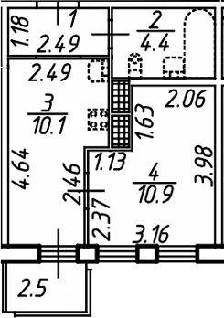 Планировка: 1-комнатная квартира 28,3 м² в ЖК «Аэросити Клаб»