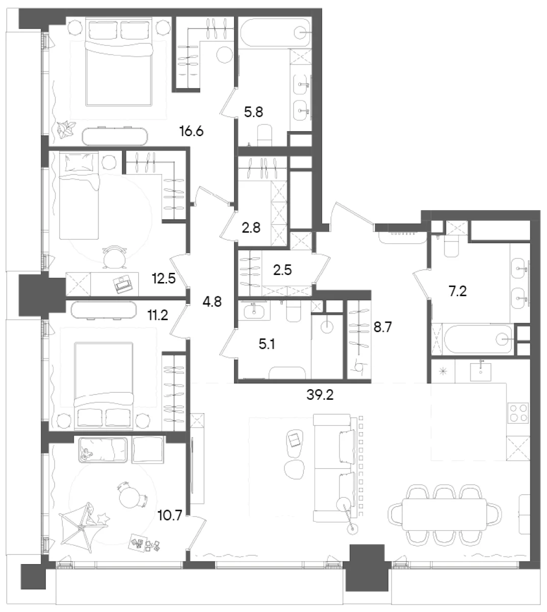 Планировка: Квартира евро-5 127,1 м² в ЖК «СТОУН Грэйн»