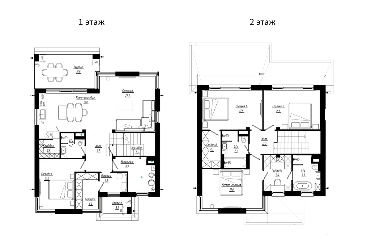 Планировка: Коттедж 149,7 м² в ЖК «Коттеджный поселок Юрьево берег»
