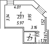 Планировка: Студия 25,8 м² в ЖК «Фурман 1845 от Авеню-Апарт»