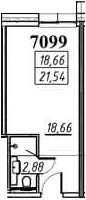 Планировка: Студия 21,5 м² в ЖК «Апарт-отель ЙЕС Приморский»