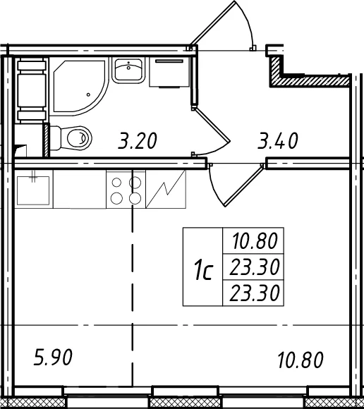 Планировка: Студия 23,1 м² в ЖК «Ржевский парк»