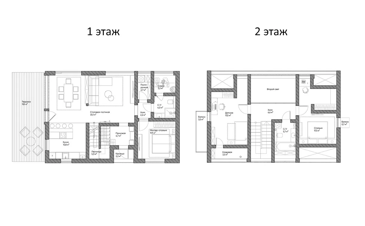 Планировка: Коттедж 130,3 м² в ЖК «Коттеджный поселок На Неве»
