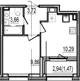 Планировка: Евродвушка 27,5 м² в ЖК «Оптимист»
