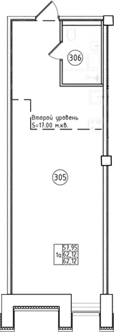 Планировка: Студия 62,1 м² в ЖК «Апарт-отель Фомин»